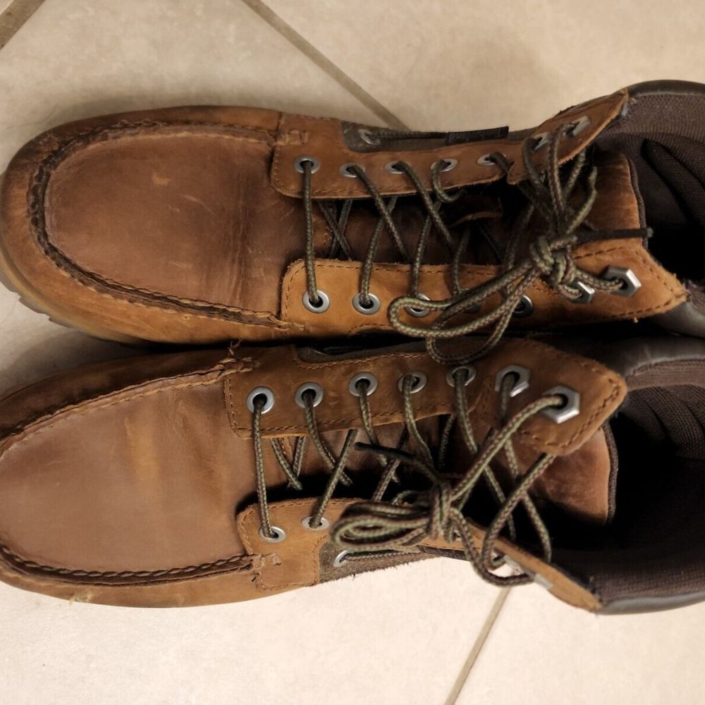 Men's Timberland OAKWELL 7 eye Moc Toe Wheat Nubuck hiking boots size 9.5